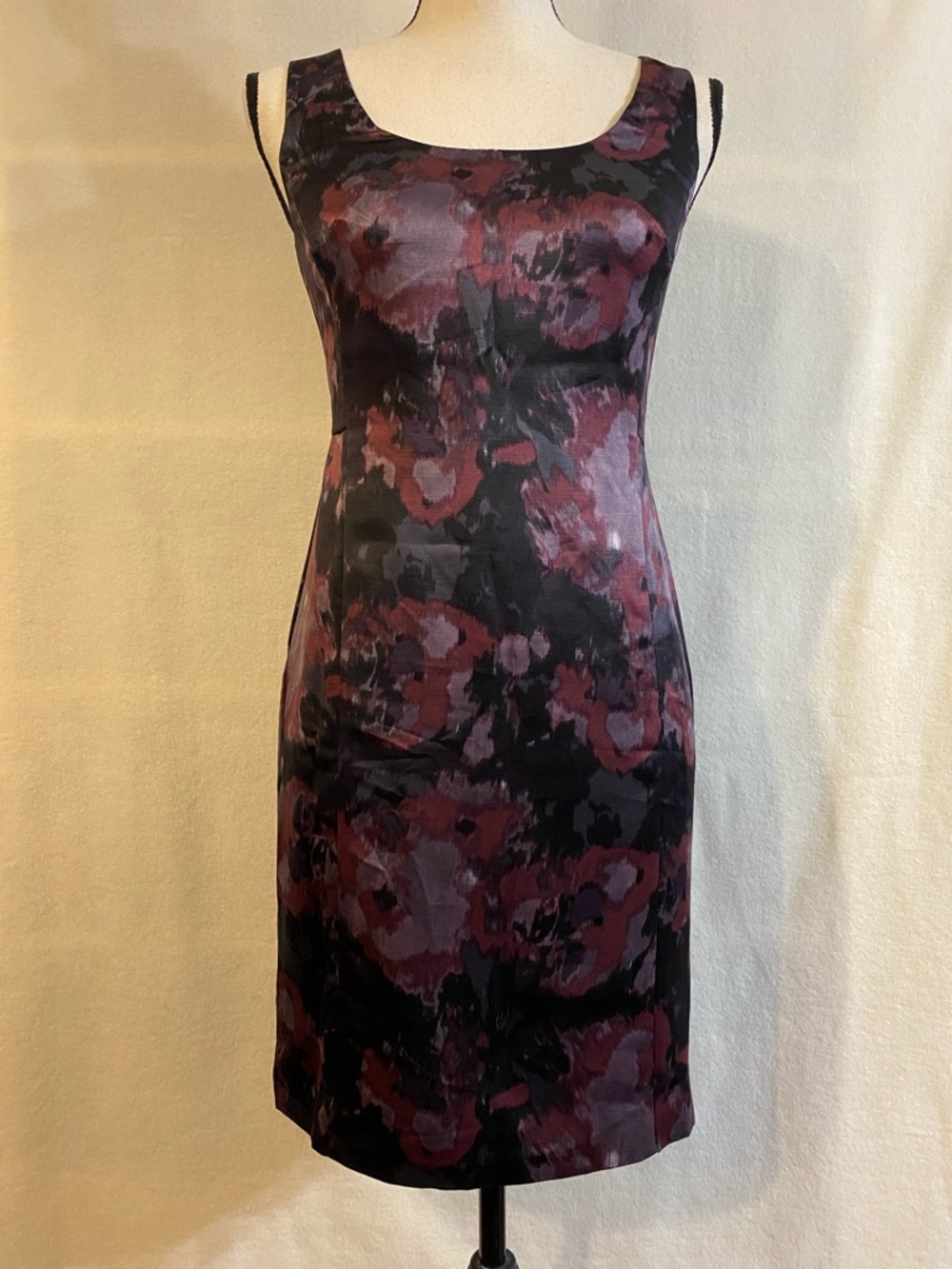 Ann Taylor petite purple black watercolor floral sleeveless sheath dress